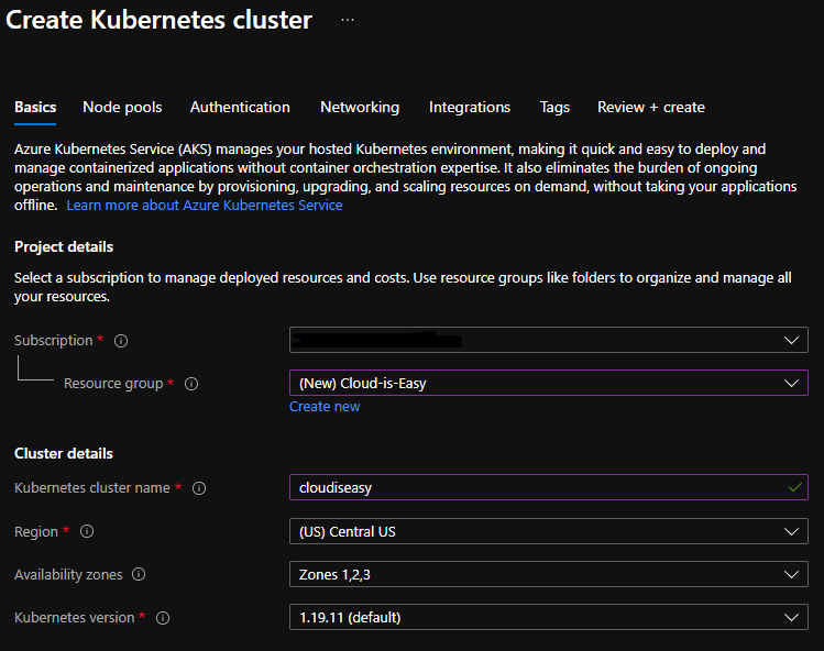 AKS cluster details