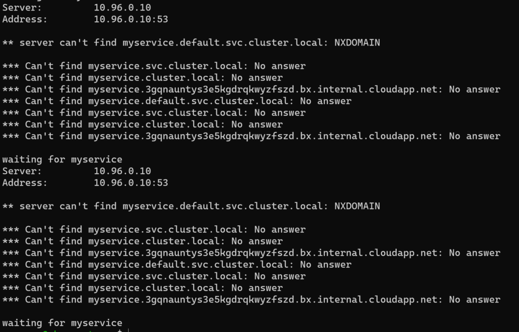 Logs of the init container, init-busybox.